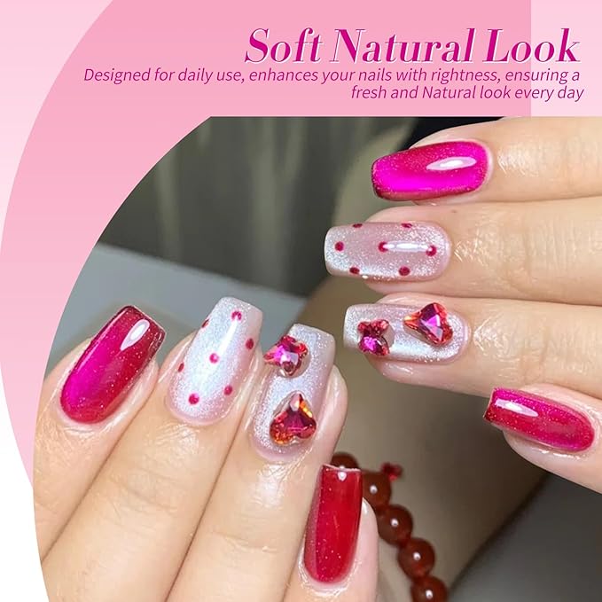 Born Pretty Gel Nail Polish Pink Series,Jelly Transparent Gel Polish, Cat Magnetic Eye,Holographic Glitter Hot Pink Nude Gel Polish for Salon Manicure and Nail Art DIY at Home 6 Colors-BrightBean Baby