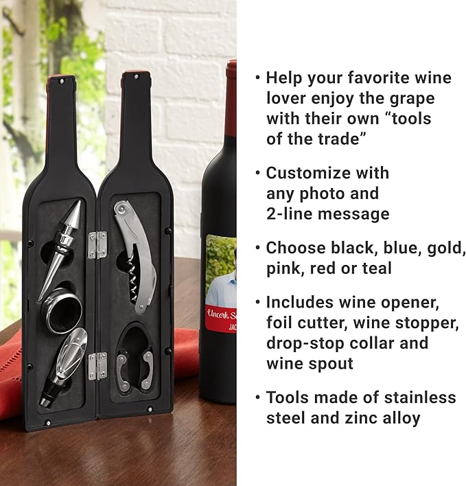 Let's Make Memories Personalized Photo 5-Piece Wine Tool Set - Wine Bottle Opener - Red