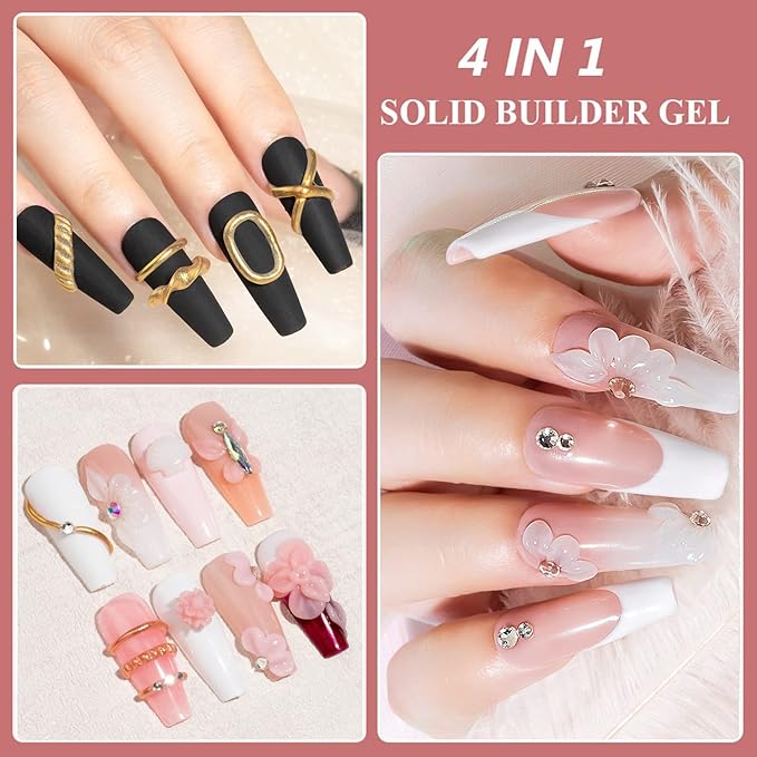 MIZHSE Solid Builder Gel, Nail Sculpture Gel Non-Sticky 4 Colors Nude Clear White Pink Hard Builder Nails UV LED Nail Extension for Salon Manicure Home DIY-BrightBean Baby