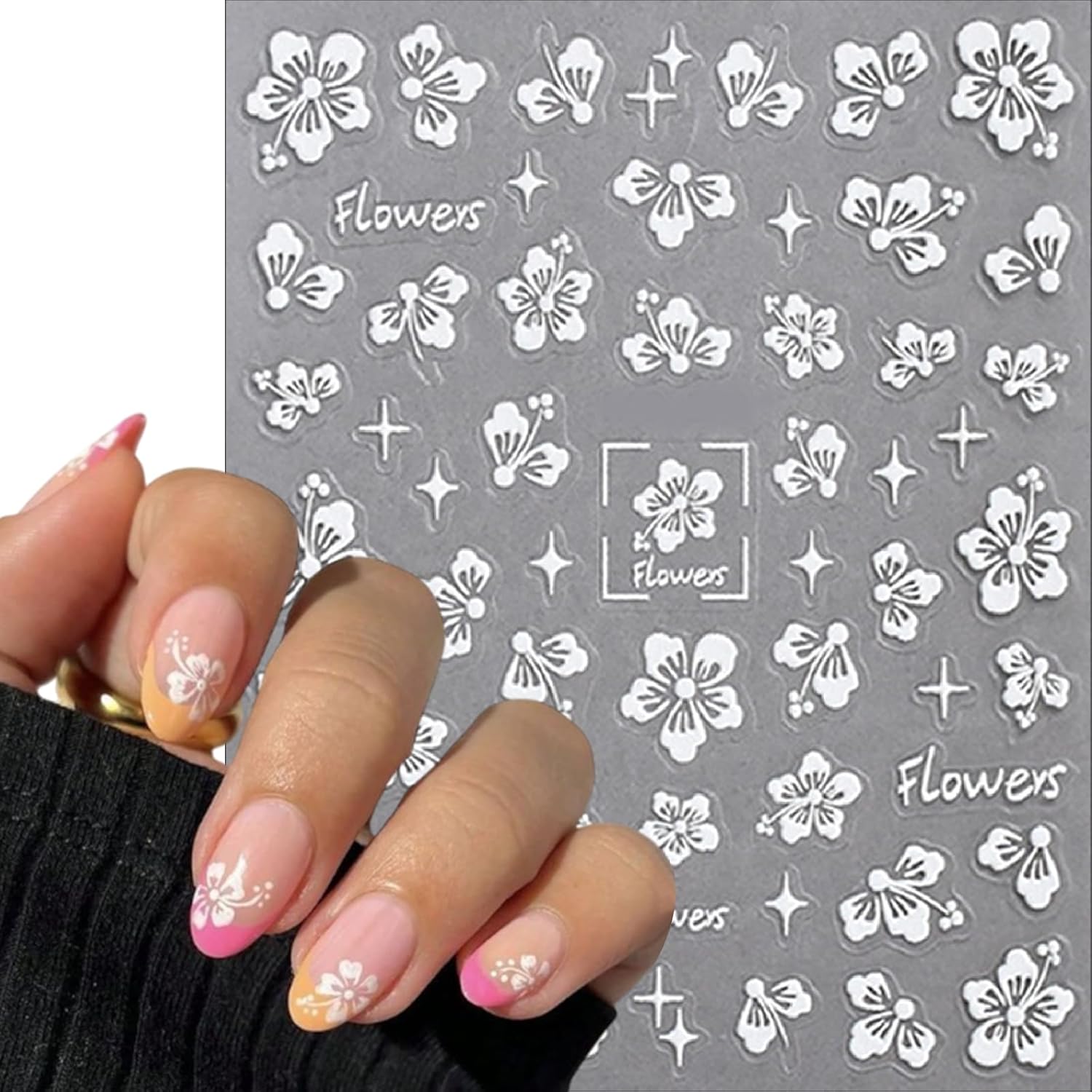 Flower Nail Stickers 5D Embossed Hollow Out Flower Nail Decals Pink Purple White Floral Designs Summer Cute Flowers Decals Pegatinas Uñas for Women DIY Manicure Decoration Accessories 3Sheets-BrightBean Baby