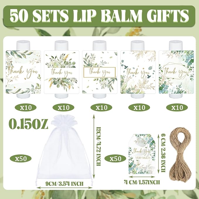 50 Set Employee Appreciation Gifts Bulk Baby Shower Favors Lip Balms Bulk Thank You Gifts Wedding Bridal Shower Bachelorette Gifts Prizes for Guests Women Teacher Coworker Nurse(Eucalyptus)-BrightBean Baby