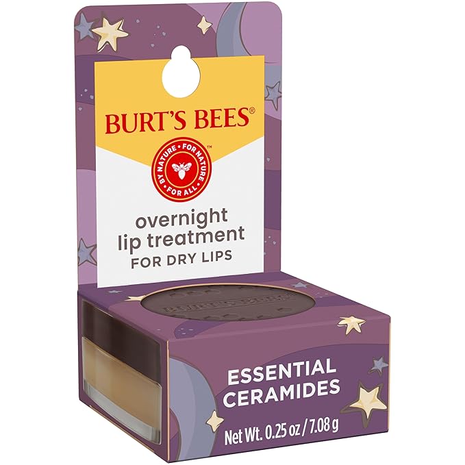 Burt's Bees Overnight Intensive Lip Treatment, 0.25 oz - Moisturizing, Restorative, Reduces Fine Lines, Vitamin E, Ceramides Oils, Leaping Bunny Certified, Compact Jar-BrightBean Baby