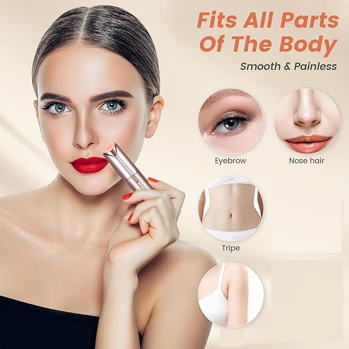 Facial Hair Remover for Women- as Seen on TV Painless Face Shaver -Mini Hair Remover, Electric Razor Shaver Portable Bikini Epilator for Lips, Chin, Armpit, Peach Fuzz, Fingers, Neck, Cheek(Champagne-BrightBean Baby