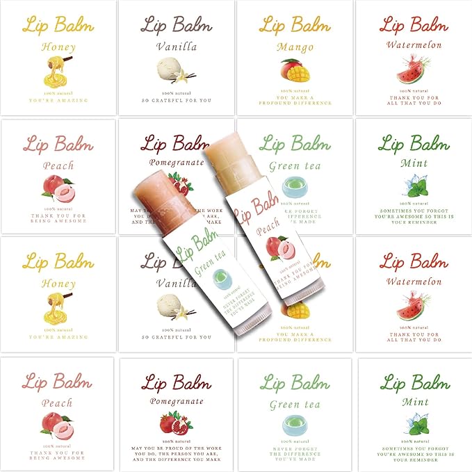 CRASPIRE 80Pcs 8 Styles Labels for Lip Balm Coated Paper Paster Honey Fruit Square Tubes Lip Balm Labels Stickers Natural Homemade Self-adhesive Stickers Logo for Containers Cosmetics Lipsticks-BrightBean Baby