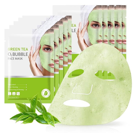 10 Sheets Face Masks Skincare O2 Bubble Green Tea Face Mask, Cleaner Bubble Sheet Masks Foaming Purifying Facial Mask for Pores, Moisturizing Spa Face Masks Skin Care For All Skin Type-BrightBean Baby