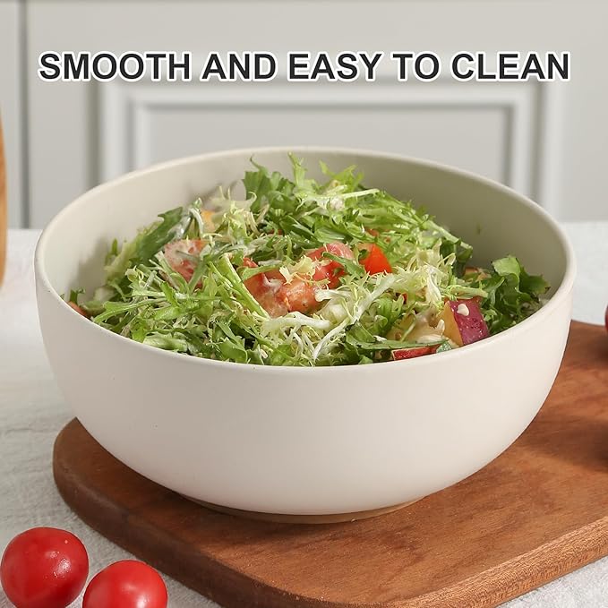 Ceramic Large Salad Bowls with Garlic Grater Function. White 60 OZ Salad Serving Bowl. Deep Bowl fit for Soup, Cereal, Ramen, Pasta, Salad.