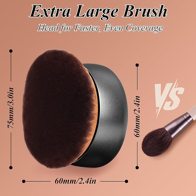 75MM Extra Large Self Tanner Kabuki Makeup Brush – Ultra Soft Dense Vegan Bristles for Body Makeup, Bronzer & Foundation–Applies Tanning Mousse, Lotion & Self Tanner–Black, Wet & Dry-BrightBean Baby