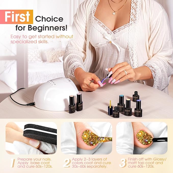 ROSALIND Glitter Gel Nail Polish, 8 Color Gold Glitter Gel Polish Sparkle Diamond Effect Sparkling Collection Soak Off Led Nail Art DIY Salon Gifts For Women-BrightBean Baby