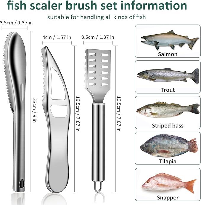 3Pcs Fish Scaler Remover, Fish Scaler Brush, Stainless Steel Fish Cleaning Kit Fish Scaler Fish Skin Graters Cleaning Peeler Scaler Scraper with Bottle Opener for Kitchen Fish Scales Removing Peeling