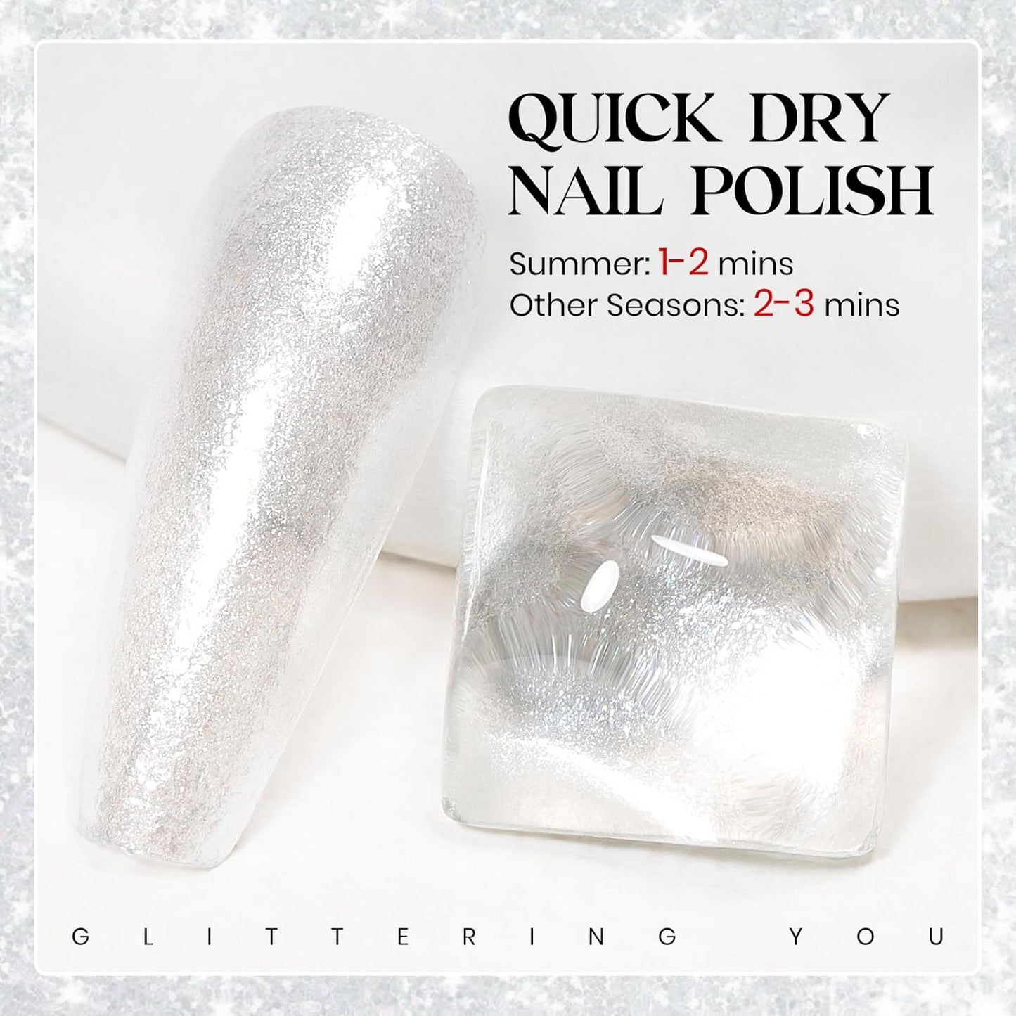 MIZHSE Translucent Shimmering Nail Polish, Quick Dry Clear Glitter White Nail Polish Air Dry Fast, 15ml High Glossy Sparkly Shiny Nail Art Salon Manicure Home-BrightBean Baby