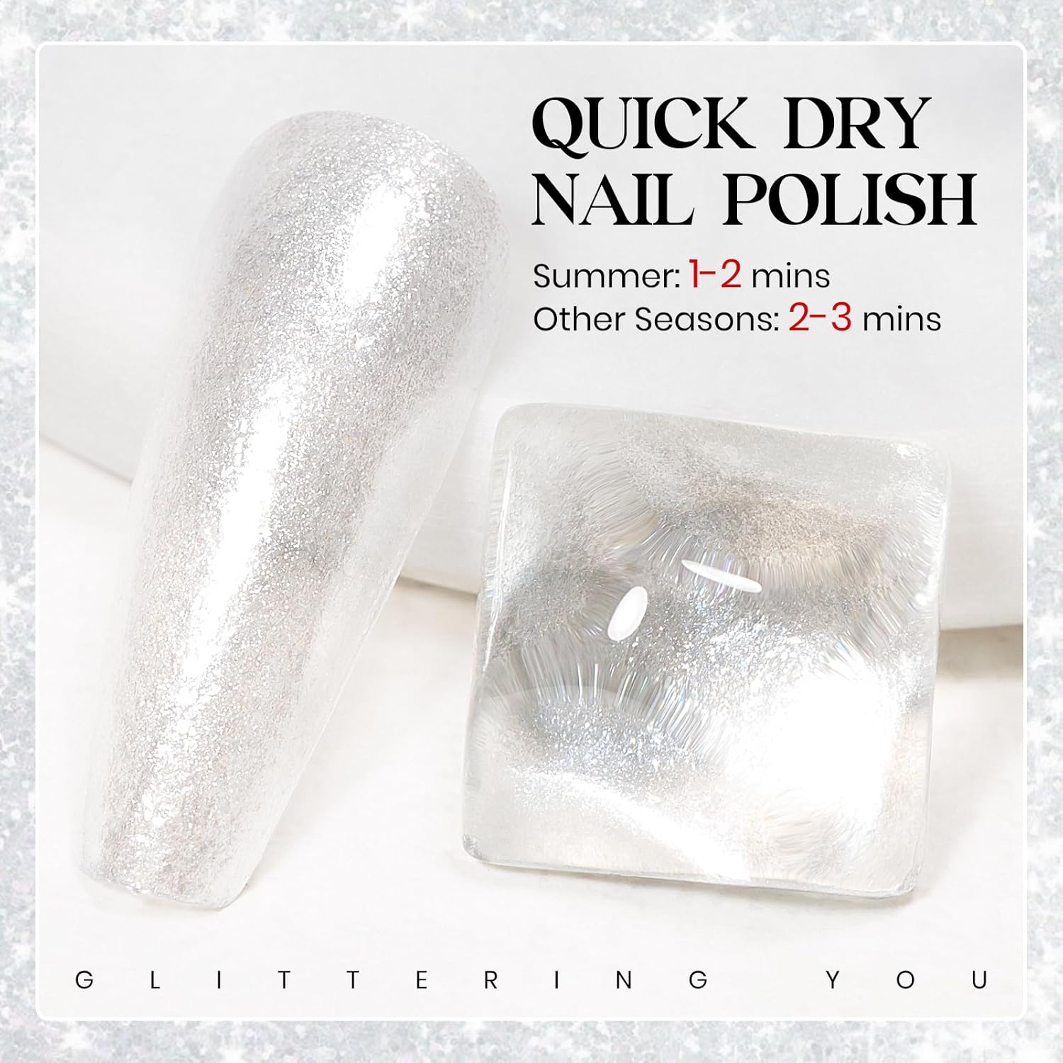 MIZHSE Translucent Shimmering Nail Polish, Quick Dry Clear Glitter White Nail Polish Air Dry Fast, 15ml High Glossy Sparkly Shiny Nail Art Salon Manicure Home-BrightBean Baby