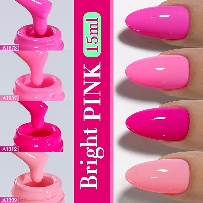 Double Rhythm 6 Pcs 15 ML Gel Polish Set Same Color Same Bottle Soak Off Gel Polish Kit Nail Art Manicure Salon DIY at Home for Women (Bright Neon Light Pink Purple-T6-13)-BrightBean Baby
