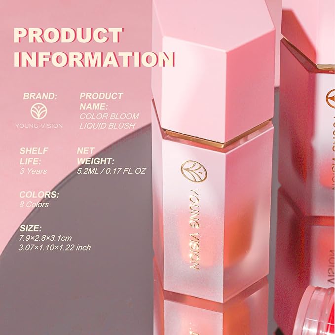 YOUNG VISION Liquid Cheek Blush -Soft Cream Rouge/Blusher Makeup, Buildable Gel-Cream Formula, Long-Wearing, Dewy Finish-BrightBean Baby