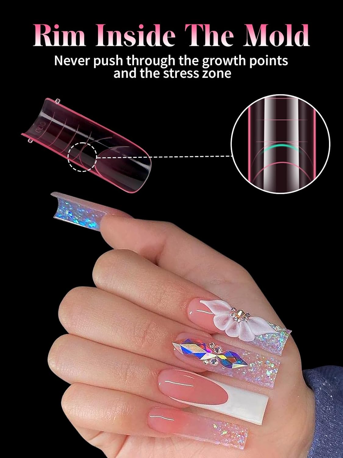 EBANKU Dual Nail Forms for Poly Extension Gel, 150 PCS Pink Nail Molds Reusable 15 Sizes Nail Extension Forms for Builder Gel Manicure Design Salon DIY-BrightBean Baby