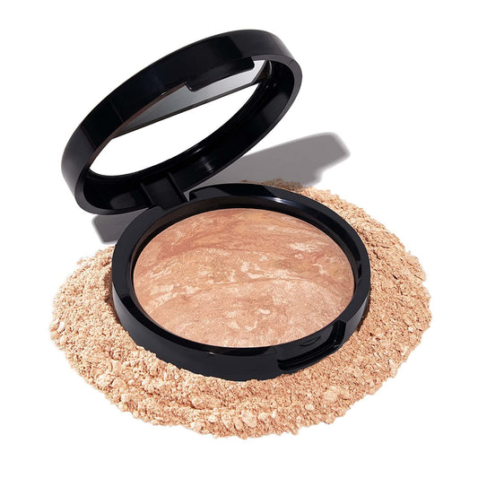 LAURA GELLER NEW YORK Award-Winning Baked Balance-n-Brighten Color Correcting Powder Foundation - Light - Buildable Light to Medium Coverage - Demi-Matte Natural Finish-BrightBean Baby