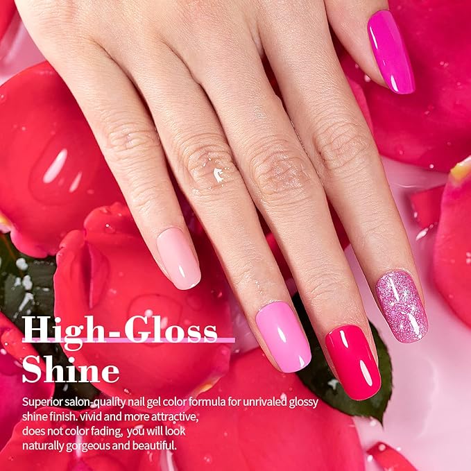 RARJSM Pink Gel Nail Polish Set 6 Pcs Pale Light Pink Neon Hot Pink Rose Glitter Fuchsia Sweet Cherry Colors Gel Polish Soak off 7.5ml UV LED Cured for Summer Home Salon Spring Nails-BrightBean Baby
