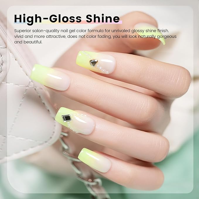 RARJSM Pastel Stained Glass Gel Nail Polish Set 6pcs Clear Orange Yellow Blue Pink Purple Crytal Transparent Jelly Series Sheer Amber Gel Varnish LED UV Curing Requires Spring Easter French Manicure-BrightBean Baby