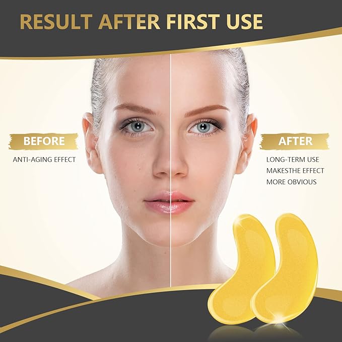 24K Gold Eye Mask, 30 Pairs, Natural Anti-aging Eye Pads for Puffy Eyes, Dark Circles, and Eye Bags with Amino Acid & Collagen, with Revitalize and Hydrate Your Skin-BrightBean Baby