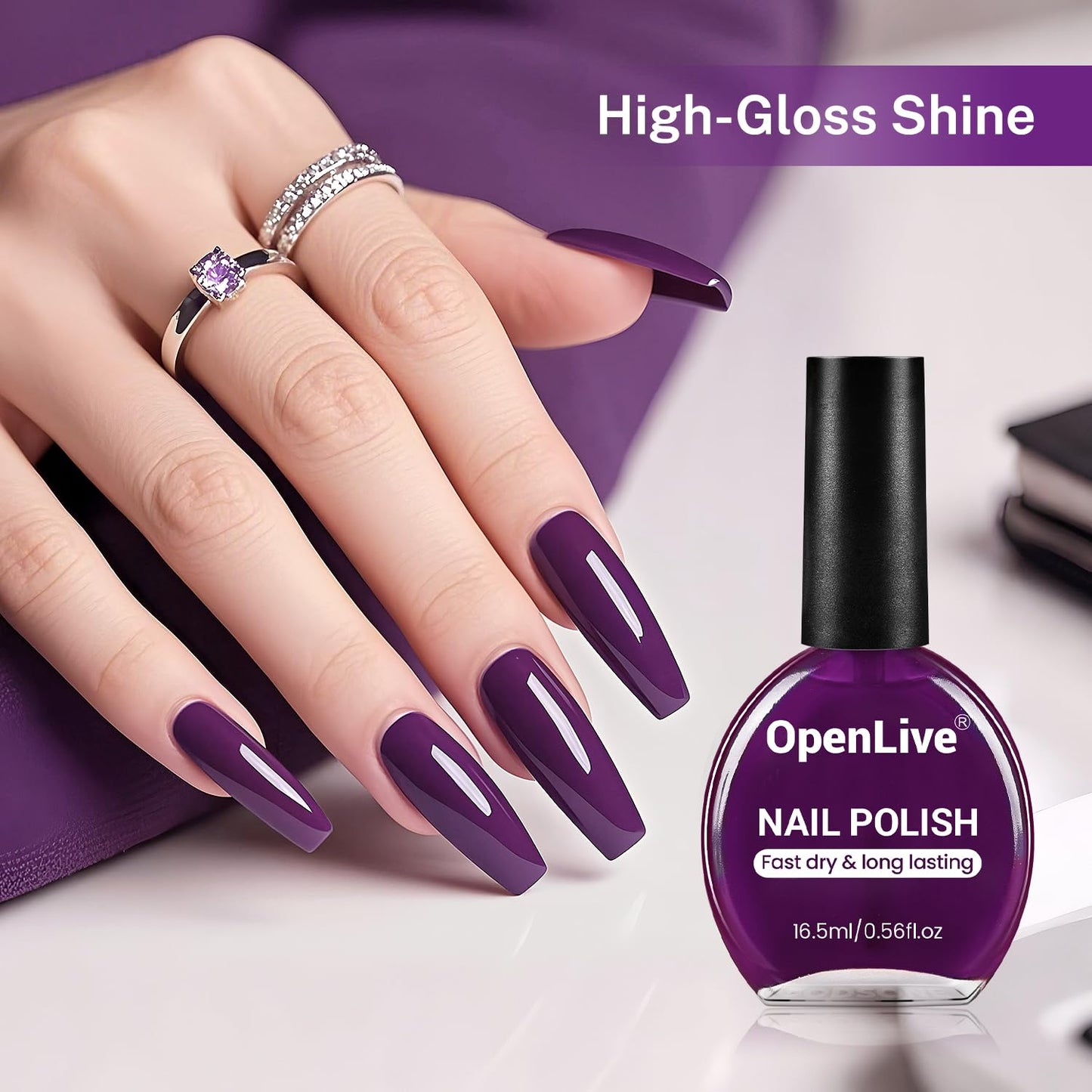 16.5ml Purple Nail Polish Large Volume Quick Drying Nail Polish, Fast Drying and Long Lasting Color Nail Art DIY Home Manicure Gift for Women-BrightBean Baby