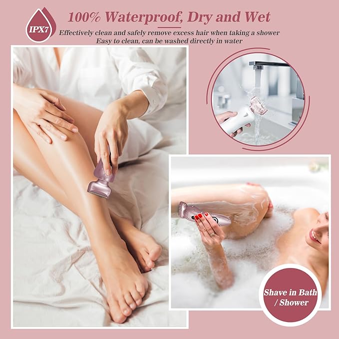 Electric Shaver for Women for Legs Bikini Trimmer Electric Razors for Women Underarm Public Hairs Rechargeable Womens Shaver Wet Dry Use Painless Cordless with Detachable Head (Pink)-BrightBean Baby