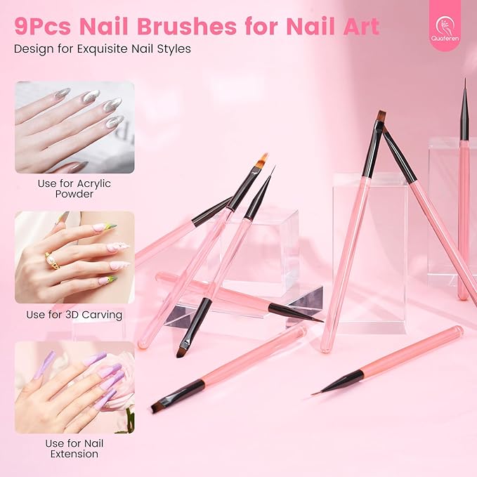 Quaferen Nail Brushes for Nail Art 39PCS Nail Brush Tools Set with Nail Stand Holder 2-in-1 Nail Art Palette Professional Acrylic Nail Brushes Kit for Beginners Home Salon-BrightBean Baby