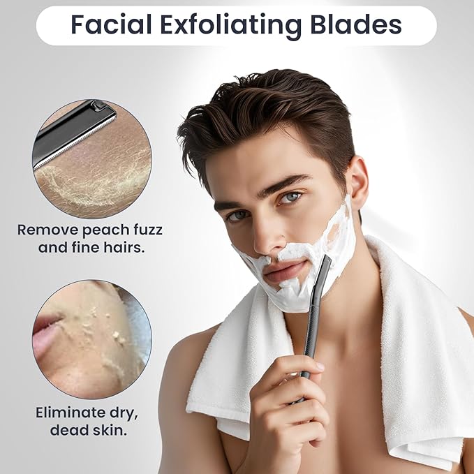Dermaplaning Tool for Face, Dermaplane Razor for Peach Fuzz with Metal Grip, Professional Eyebrow Razor for Women, Facial Razor for Women Black (12 Replaceable Blades)-BrightBean Baby