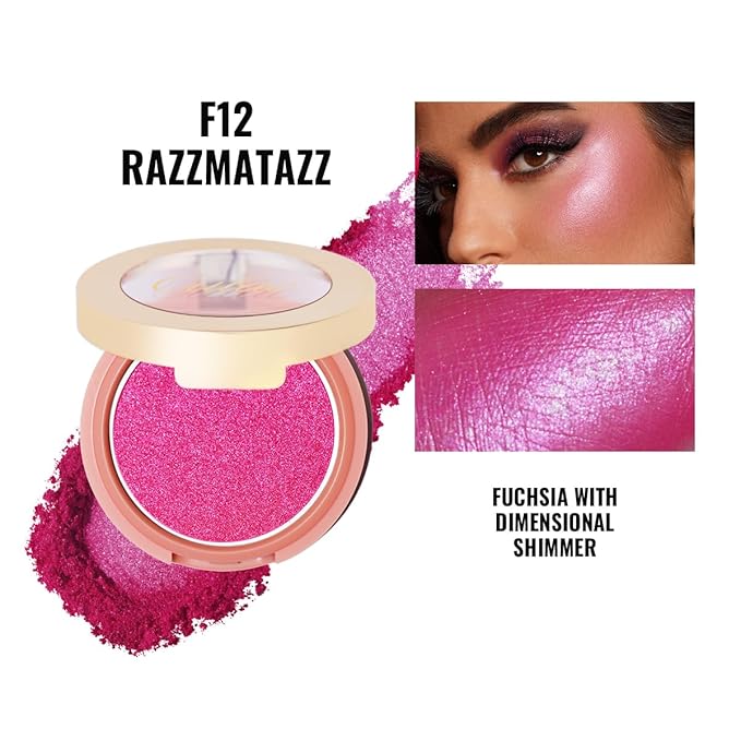Oulac Luminisers Powdery Blusher for Cheeks Face Glow,Brighten Skin As Highlighter Makeup, Shimmer Blusher,Buildable and Vegan Cosmetics,4.8g F12 Razzmatazz-BrightBean Baby