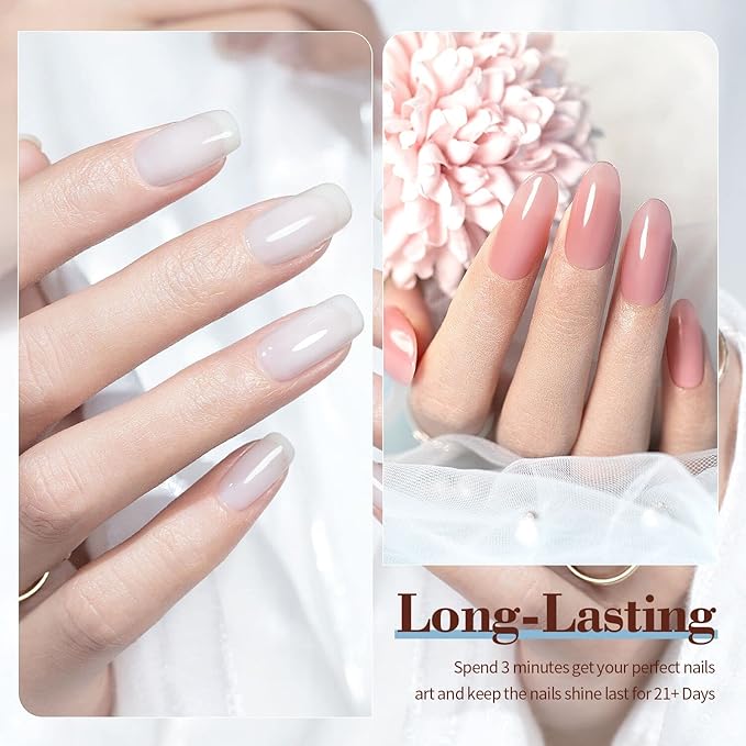 RARJSM Nude Gel Nail Polish Apricot Peach Pink Jelly Gel Polish Set of 6 Transparent Colors 7.5ml Clear Purple Sheer Wine Red Milky Mavue French Manicure LED UV Gel Soak Off Curing Requires Home-BrightBean Baby