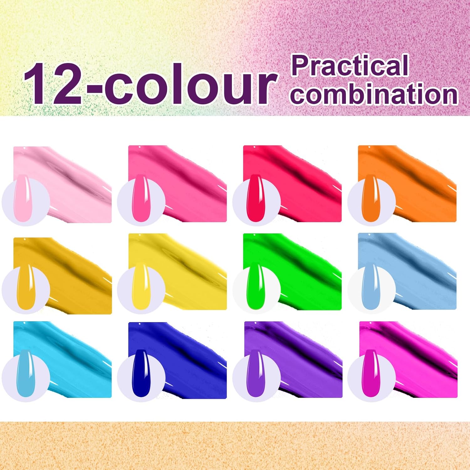 Gradient Painting Gel, 12 Bright Colors Ombre Gel Nail Polish for Pigment Pat Aura Nails, French Manicure DIY Nail Art Long-lasting No-wipe Palette Mojito Sunrise Canvas-BrightBean Baby