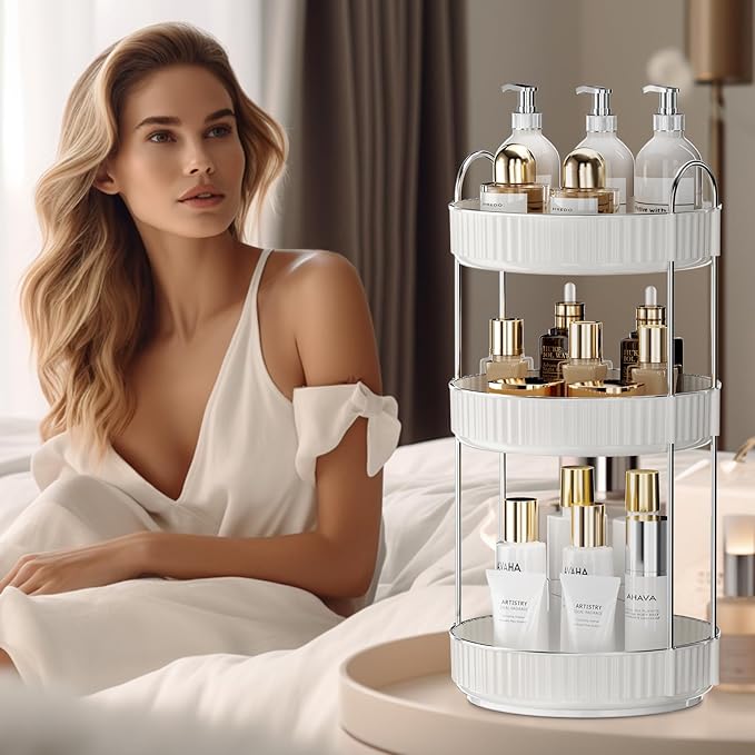 Rotating Makeup Organizer for Vanity,3 Tier High-Capacity Skincare Clear Make Up Storage Perfume Organizers Cosmetic Dresser Organizer Countertop 360 Spinning-BrightBean Baby