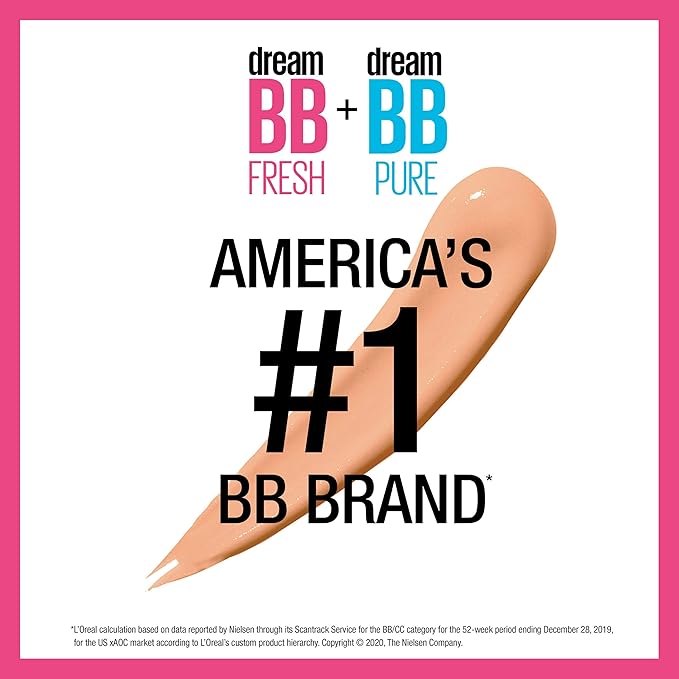 Maybelline Dream Fresh Skin Hydrating BB cream, 8-in-1 Skin Perfecting Beauty Balm with Broad Spectrum SPF 30, Sheer Tint Coverage, Oil-Free, Light, 1 Fl Oz-BrightBean Baby