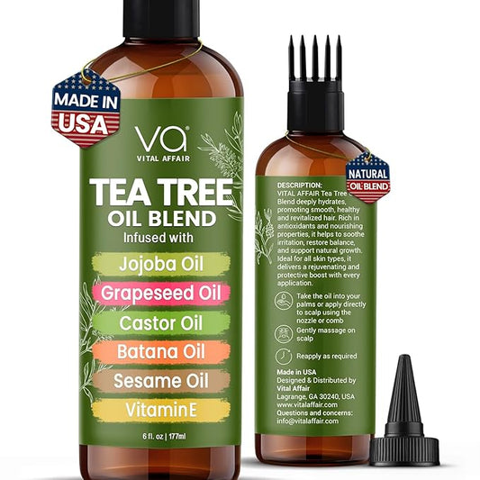 Tea Tree Oil For Hair With Jojoba, Castor, Batana Oil - Tea Tree Hair And Scalp Treatment - Hair Oil For Dandruff - Helps Strengthen, Volumize & Promotes Hair Growth - 6 Fl Oz-BrightBean Baby