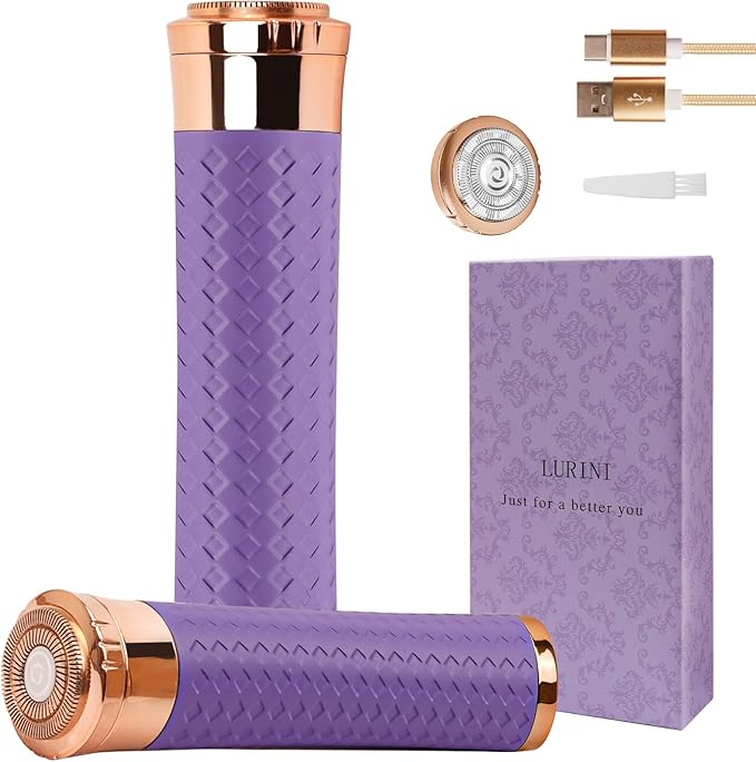 Facial Hair Removal for Women, Painless Rechargeable Hair Removal Device, Comes with 2 Replacement Heads, Portable Electric Shaver/Razor for Face, Chin, Upper Lip, arms and Peach Fuzz (Purple)-BrightBean Baby