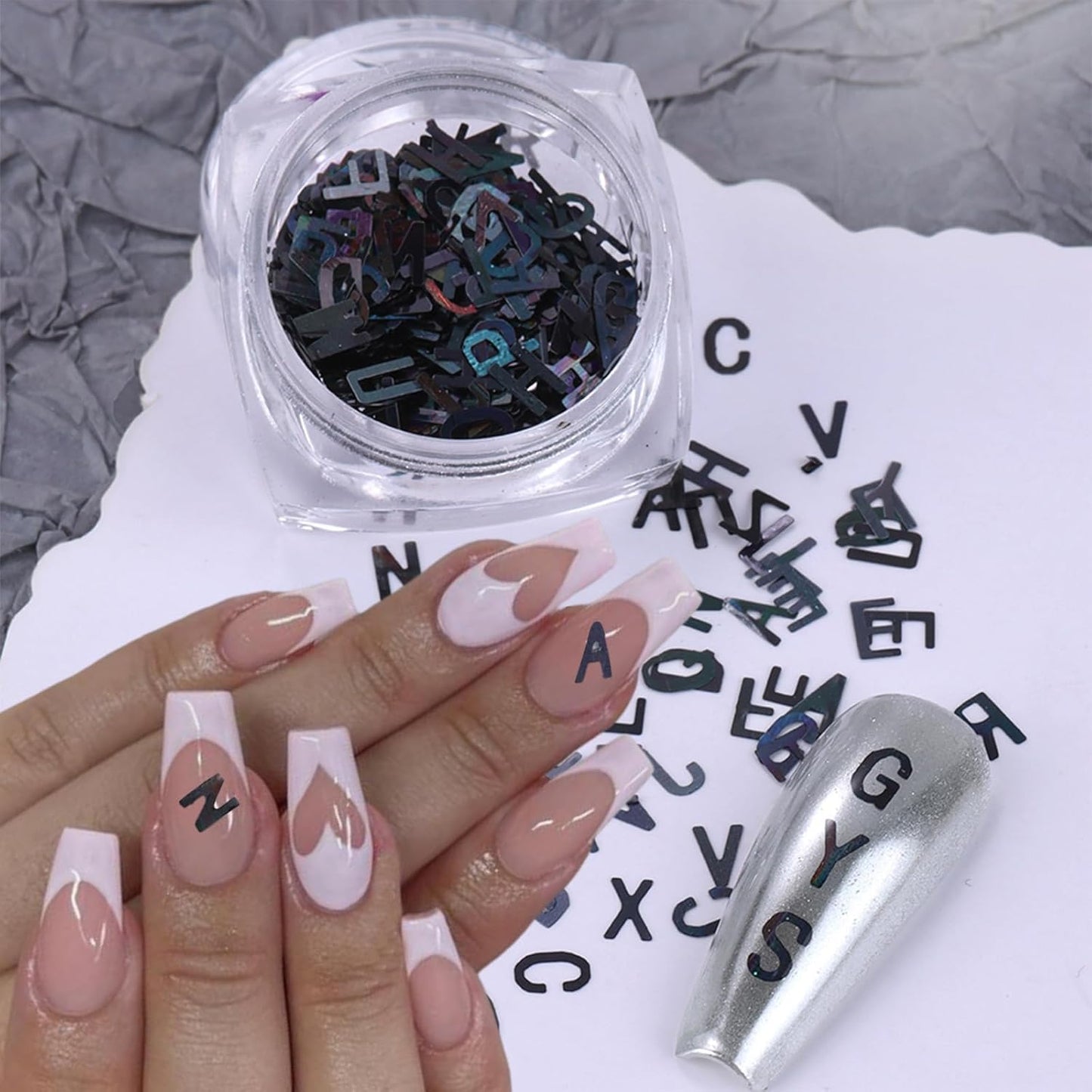 3 Colors Nail Art Glitters & Sequins - Black & Purple Letter Shaped Nail Sticker for Women's Manicure DIY-BrightBean Baby