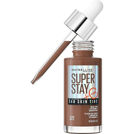 Maybelline Super Stay Up to 24HR Skin Tint, Radiant Light-to-Medium Coverage Foundation, Makeup Infused With Vitamin C, 372, 1 Count-BrightBean Baby