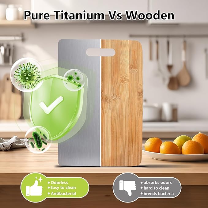 3Pcs Titanium Cutting Boards For Kitchen, 100% Pure Cut Titanium Cutting Board, Food Grade Quality, Double-sided non-toxic, Easy To Clean, Dishwasher Safe And Will Not Absorb Odors