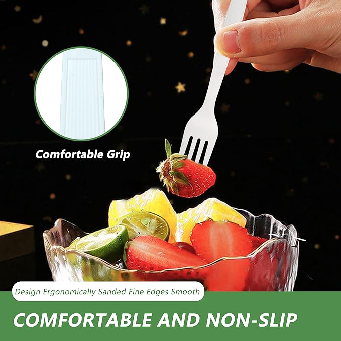 Compostable Forks,300 Disposable Forks for Party,Large Biodegradable Forks Eco Friendly Durable and Heat Resistant,Alternative to Plastic Forks