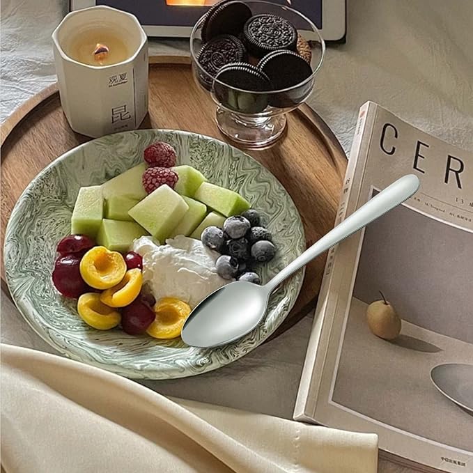 Pleafind 24 -Pcs Dinner Spoons, 7.4 inch Spoons Silverware, Stainless Steel Spoons Set, Silver Spoons, Silverware Spoons Use for Home, Kitchen, Restaurant,Dishwasher Safe, Mirror Polished