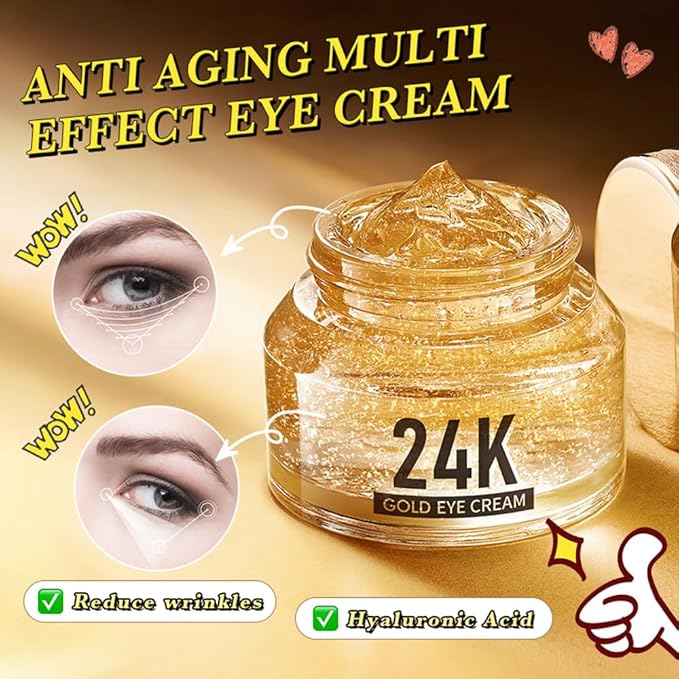 24K Gold Hyaluronic Acid Anti-Aging Multi-Effects Eye Cream - For Dark Circles & Fine Lines - With Hyaluronic Acid & Ingredient Gold, 1.4 Oz-BrightBean Baby