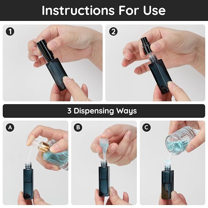 Segbeauty Glass Perfume Bottles, 5 Pack 10ML Refillable Mini Perfume Bottle Travel, Portable Leak-proof Square Spray Pump Bottle Atomizer Dispensing Containers with Lids for Fragrance Essential Oil-BrightBean Baby