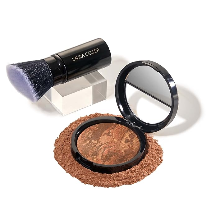LAURA GELLER NEW YORK Baked Balance-n-Brighten Foundation with Kabuki Brush Makeup Set, Deep-BrightBean Baby