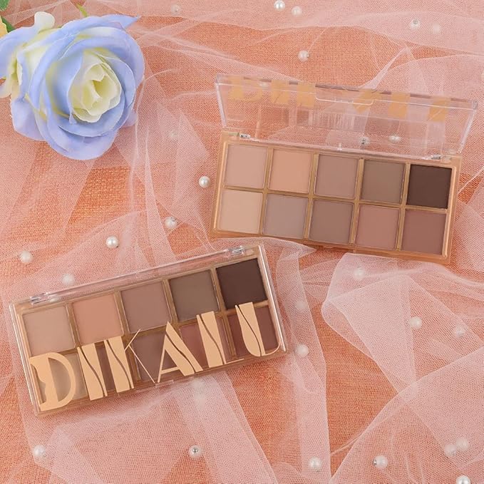 evpct 10 Colors Matte Nude Eye Shadow Palette Makeup for Older Women, Nude Brown Pink Cocoa Taupe Mauve Neutral Matte Cream Smokey Mini Eyeshadow Palette for Blue Green Eyes, Contour Makeup Palettes 5-BrightBean Baby