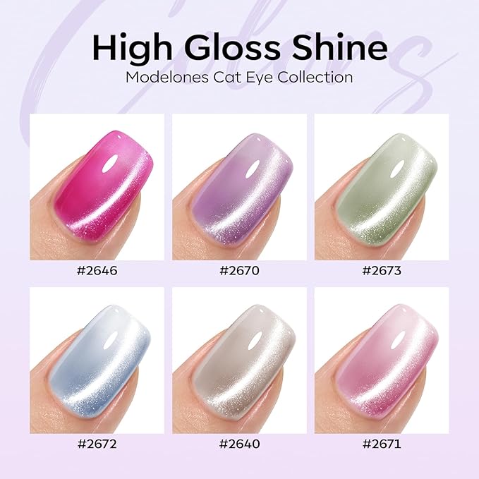 Modelones Cat Eye Gel Nail Polish, 6 Colors Glitter Summer Pink Blue Green Blue Gel Polish Set with Magnet Sparkle Translucent Nail Polish Kit Soak Off Led Nail Art Manicure Salon DIY Gifts-BrightBean Baby