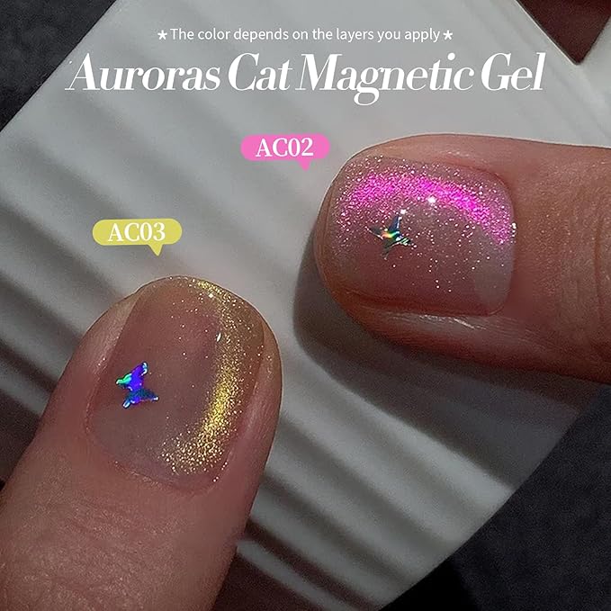 Born Pretty Cat Magnetic Eye Gel Nail Polish Aurora Mermaid Blue Purple Pink Yellow Red Gel Polish Glass Holographic Glitter Gel Nail Polish for Nail Art Manicure Salon DIY 6PCS 7ML-BrightBean Baby