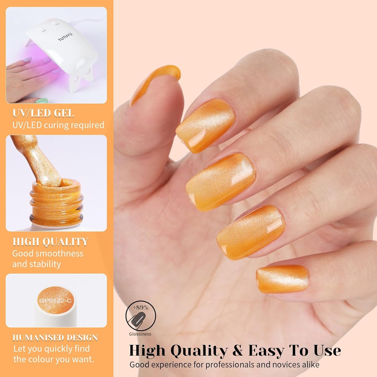 Light Orange Cat Eye Gel Nail Polish - Perfect for DIY at Home & Ideal Gift for Nail Art Lovers!-BrightBean Baby