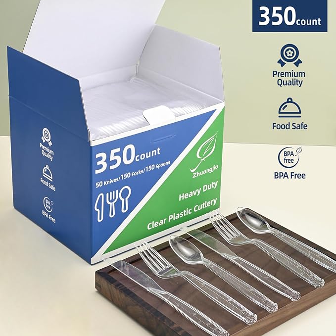 350 Count Clear Plastic forks, Extra Heavy Duty Plastic Forks, Premium Disposable Forks, BPA-Free stainless steel fork disposable for Party Supplies, Weddings and Everyday Use