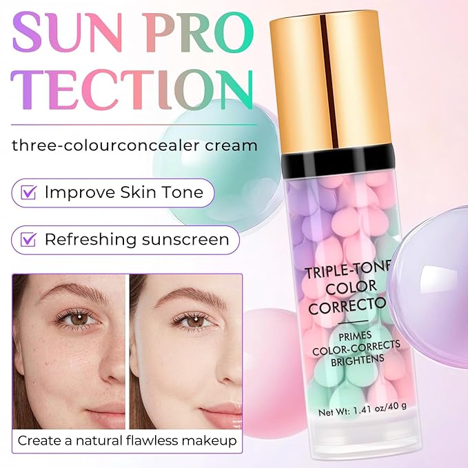 Primer for Face Before Makeup, 3 In 1 One Step Color Corrector Primer, SPF 50 PA+ Sunscreen Isolation Cream, Hydrating, Oil Control Facial Serum Even Skin Tone, Water-Resistant & Sweat-Proof-BrightBean Baby