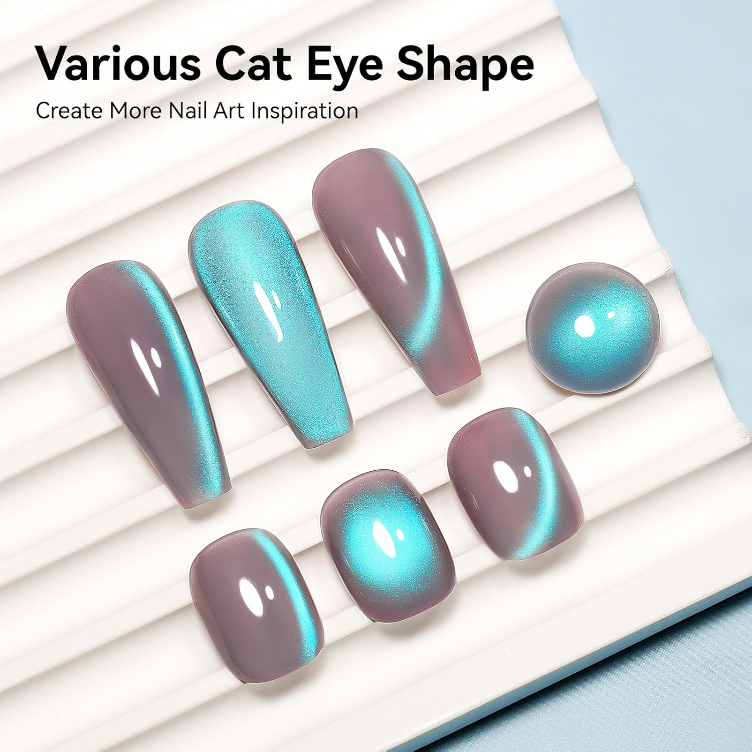 Cat Eye Gel Polish, Glass Blue Glitter Cateye Magnetic Nail Polish Magic Holographic Effect, UV Gel Sparkle Crystal Jelly Color Manicure for Nail Salon DIY At Home-BrightBean Baby