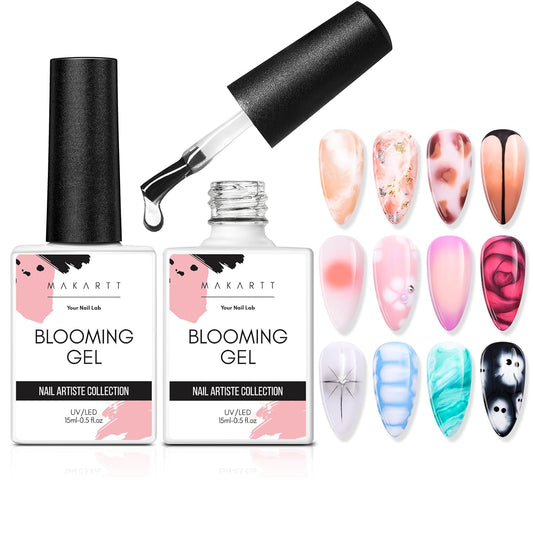 Makartt Blooming Gel-Clear 2 Pcs Marble Gels Nail Polish Blossom Gels for Spreading Effect,Gel Paint Nail Art Supplies for Watercolor Design,Floral Print, Nail Art Design DIY Manicure for Women-BrightBean Baby