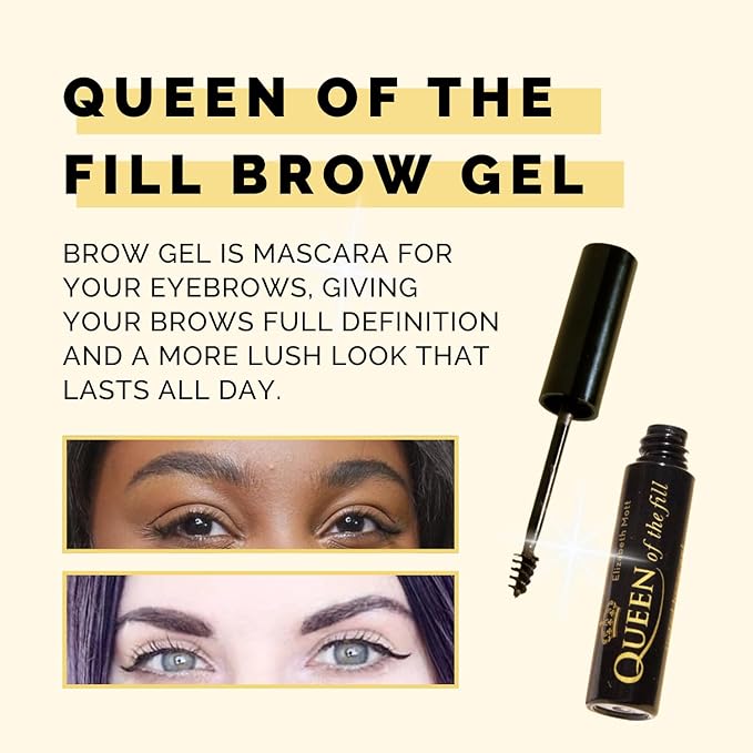 Elizabeth Mott Eyebrow Gel - Queen of the Fill Tinted Brow Filler, Volumizer & Setter - Defines, Shapes & Covers Grays - Water-Resistant, Long-Lasting, Smudge-Proof - Cruelty-Free, Black Shade, 4g-BrightBean Baby